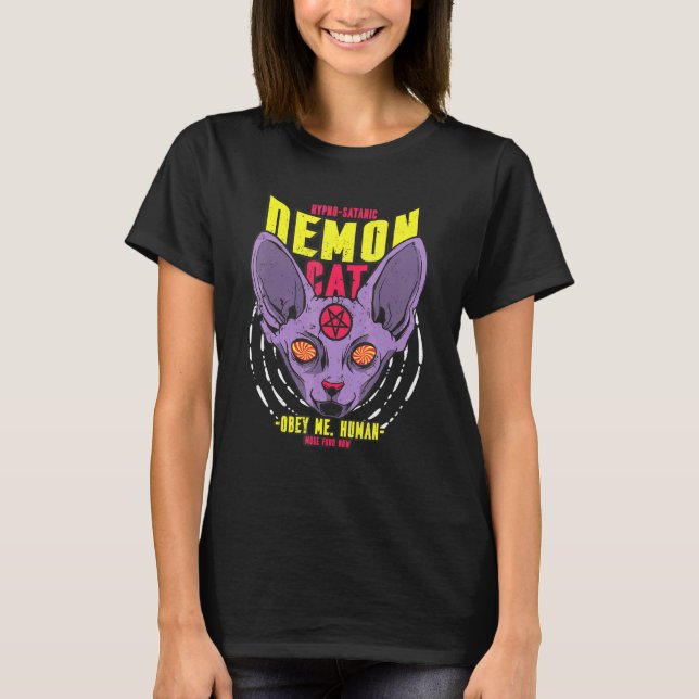 Obey Me Human Hypno Satanic Demon Cat T-Shirt (Front)