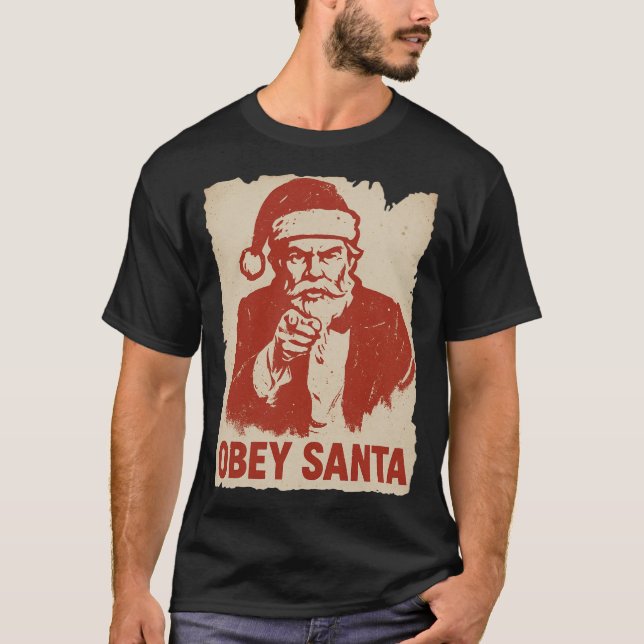Obey Santa – Funny Retro Propaganda Christmas Tee (Front)