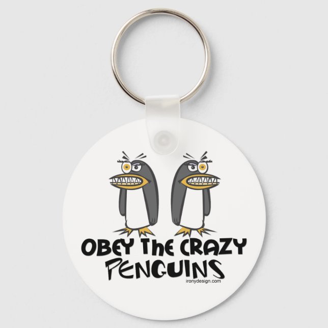 Obey The Crazy Penguins Cartoon Key Ring (Front)
