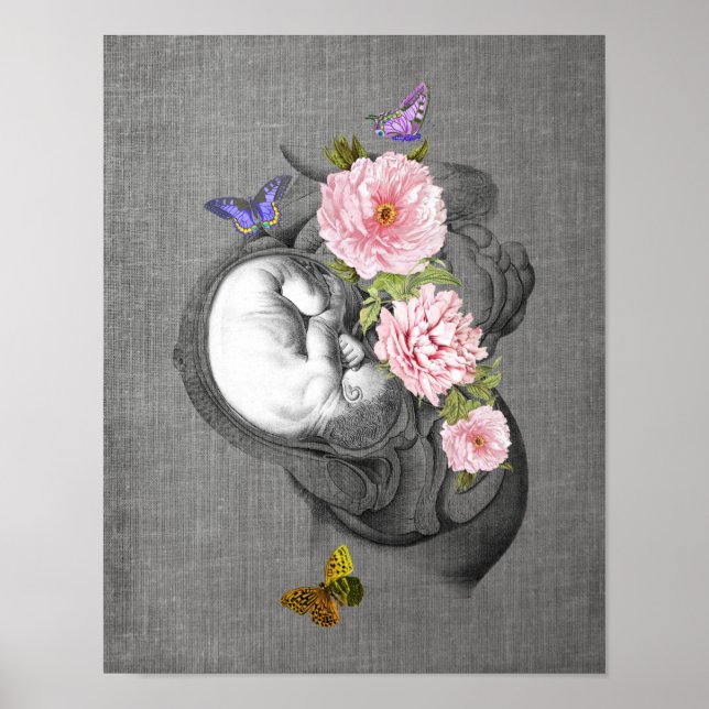 OBGYN Anatomy Floral Art Womb Baby Decor Print 2 (Front)