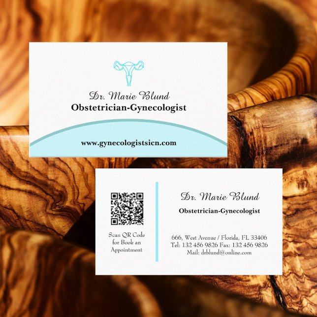 OBGYN Teal Modern Elegant w/ QR code Business Card (Creator Uploaded)