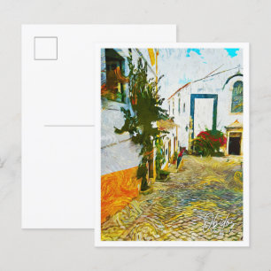 Obidos Portugal Beautiful Oil Paint Landscape Postcard