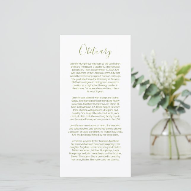 Obituary Insert Card (Standing Front)