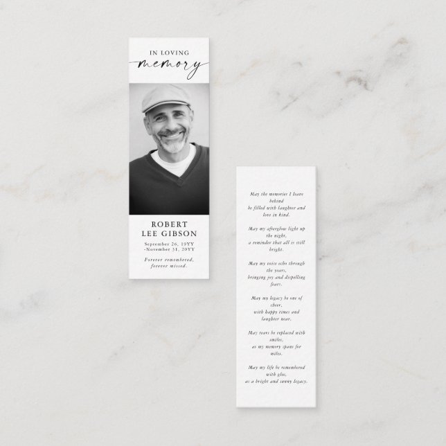 Obituary Photo Funeral Memorial Bookmark Card (Front/Back)