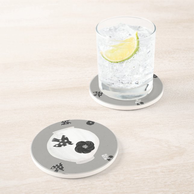 objet_22_camellia,bird and pottery sandstone coaster (Side)