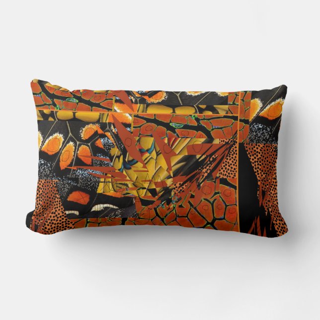 oblong throw pillow with rust, orange and black (Front)
