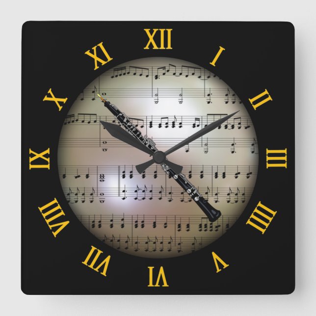 Oboe ~ Background “The Musical Planet” * ~ Square Wall Clock (Front)