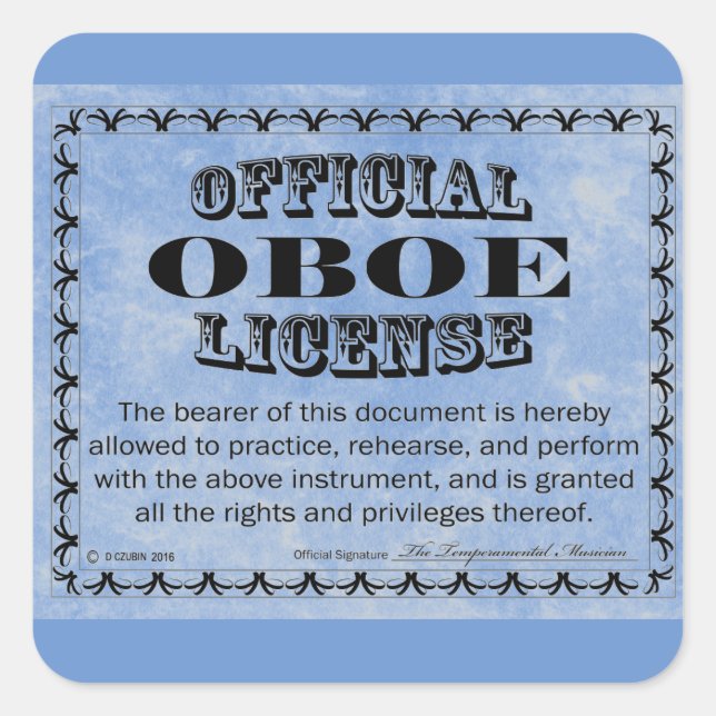 Oboe License Square Sticker (Front)