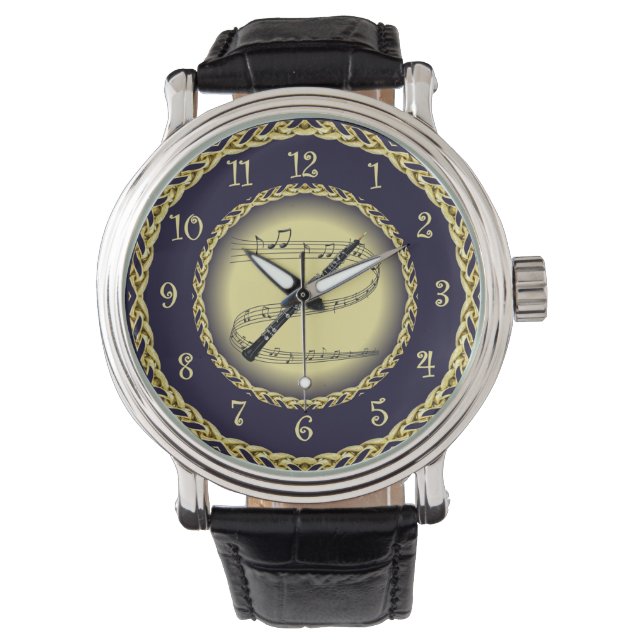 Oboe ~ Musical Scroll ~ Gold/Navy Blue ~ Watch (Front)