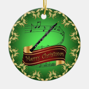 Oboe ~ Musical Scroll ~ Merry Christmas ~ * ~ Ceramic Tree Decoration