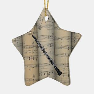 Oboe ~ Rolled Sheet Music Background ~ Musical Ceramic Tree Decoration