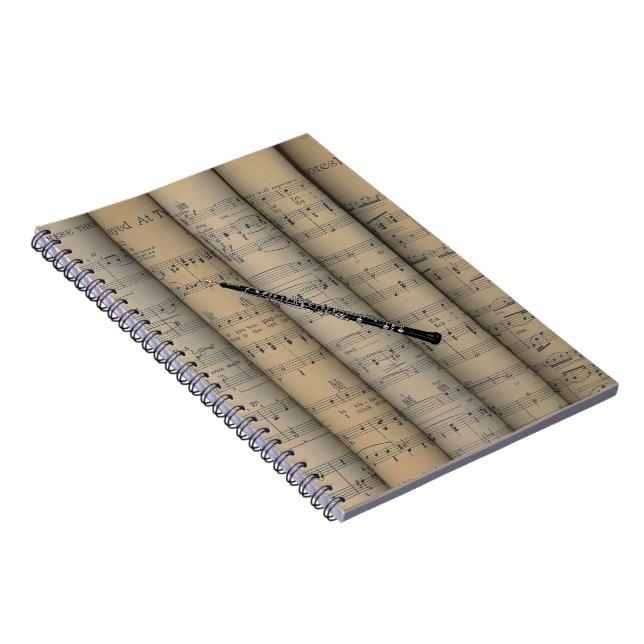 Oboe ~ Rolled Sheet Music Background ~ Musical Spiral Notebook (Right Side)