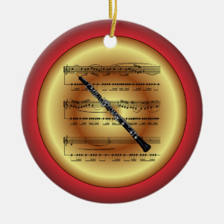 Oboe ~ Sheet Music ~ Red/Green/Gold ~ Christmas ~ Ceramic Tree Decoration