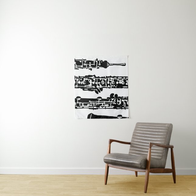 Oboe Tapestry Wall Hanging in Black and White (In Situ)