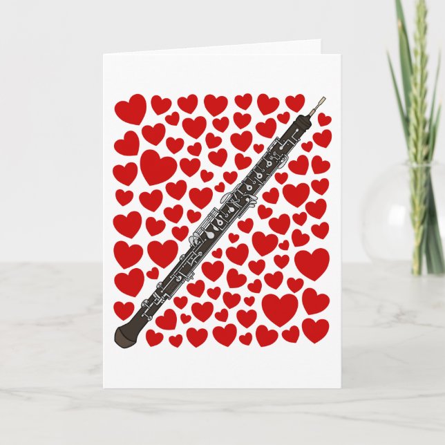 Oboe With Hearts Valentines Anniversary Card (Front)