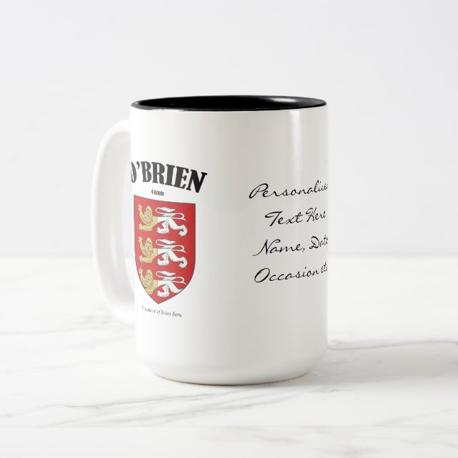O'Brien Family Crest, Translation & Meaning Two-Tone Coffee Mug (Front Left)