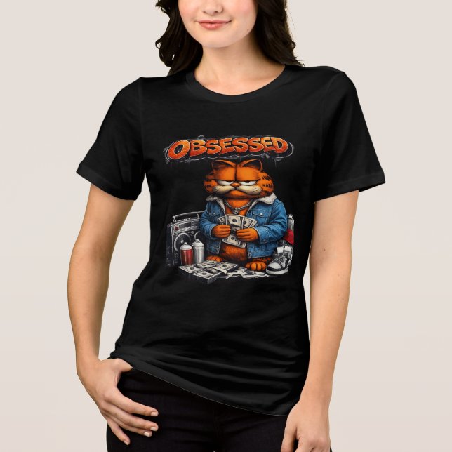 Obsessed Cat Street Style Graphic T-Shirt  Tri-Blend Shirt (Front)