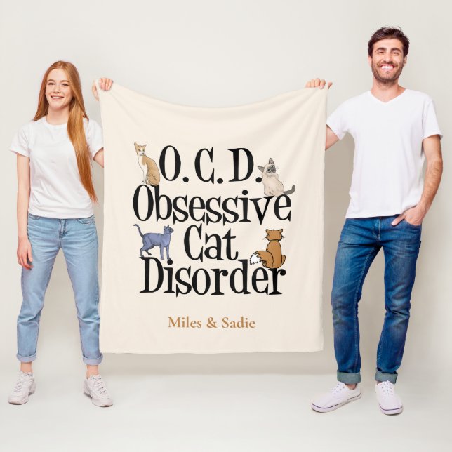 Obsessive Cat Disorder Cute Personalized Ivory Fleece Blanket (In Situ)