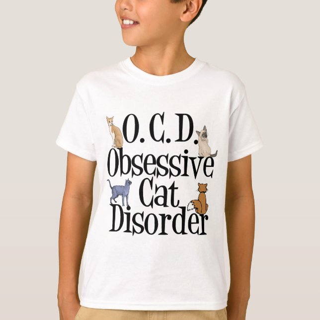 Obsessive Cat Disorder Funny Kids T-Shirt (Front)