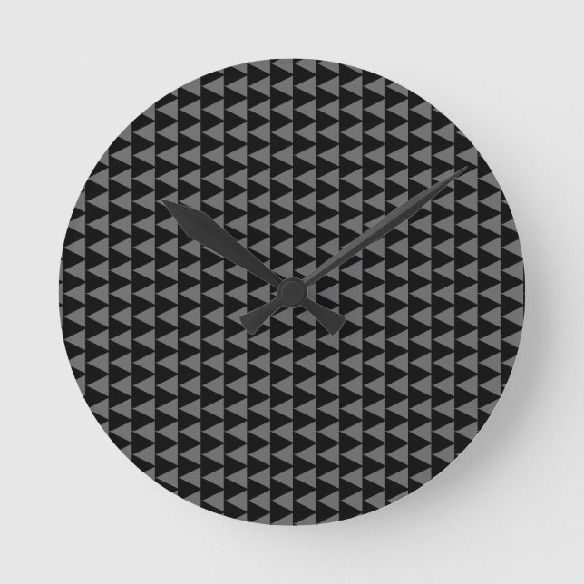 Obsidian Arrow, Minimalist Geometric Black Gray Ab Round Clock (Front)