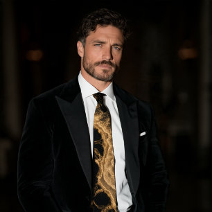 Obsidian Black & Liquid Gold Geode Wave Gala Tie