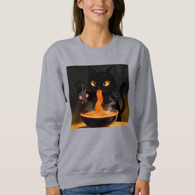 Obsidian Cat & Daring Mouse – Midnight Ramen Feast Sweatshirt (Front)
