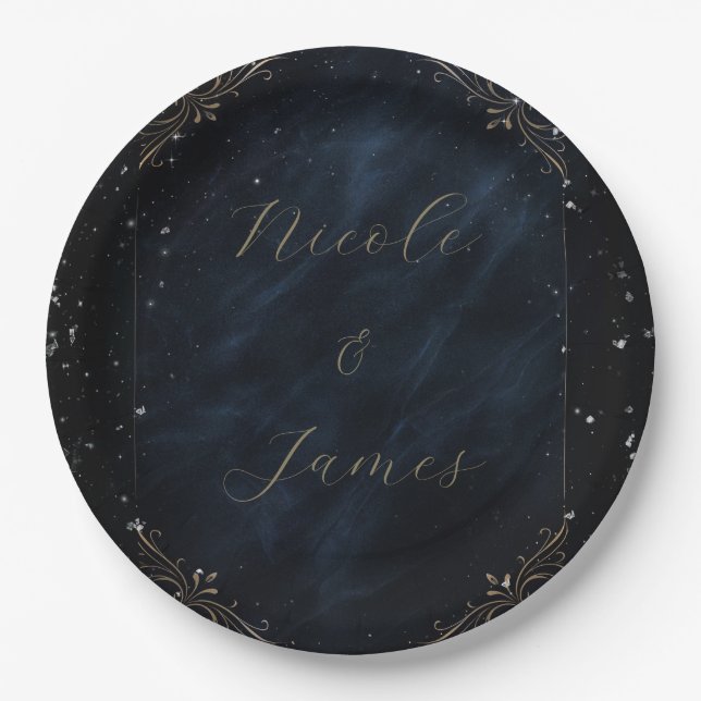 Obsidian Oracle Midnight Elegace Wedding Paper Plate (Front)