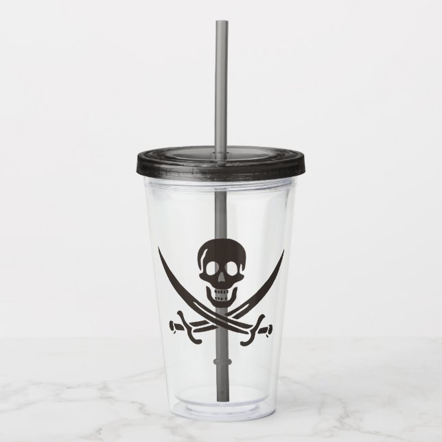 Obsidian Skull Swords Pirate flag of Calico Jack Acrylic Tumbler (Front)