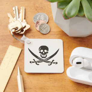 Obsidian Skull Swords Pirate flag of Calico Jack Key Ring