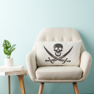 Obsidian Skull Swords Pirate flag of Calico Jack Lumbar Cushion