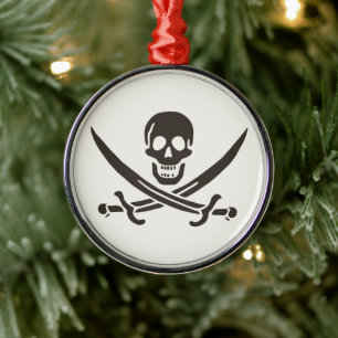 Obsidian Skull Swords Pirate flag of Calico Jack Metal Tree Decoration