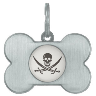 Obsidian Skull Swords Pirate flag of Calico Jack Pet ID Tag