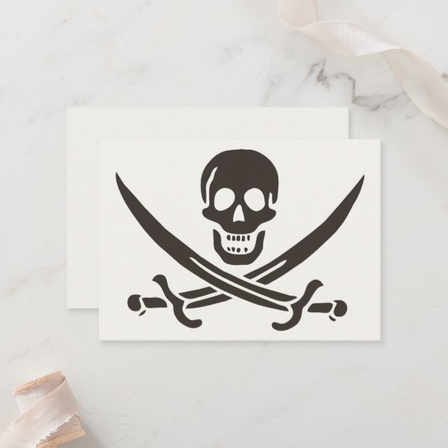Obsidian Skull Swords Pirate flag of Calico Jack Place Card (Front/Back In Situ)