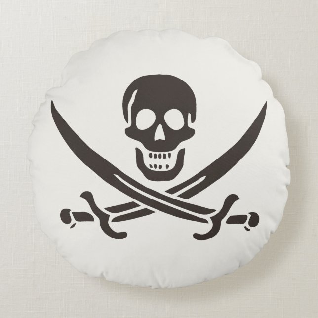 Obsidian Skull Swords Pirate flag of Calico Jack Round Cushion (Front)