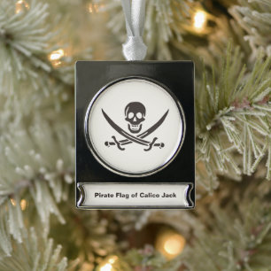Obsidian Skull Swords Pirate flag of Calico Jack Silver Plated Banner Ornament