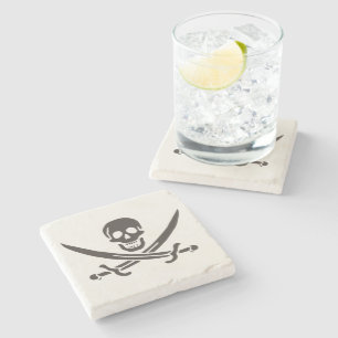 Obsidian Skull Swords Pirate flag of Calico Jack Stone Coaster