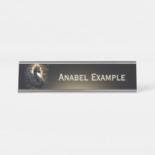 Obsidian Swan of Silent Grace – Dark Fantasy  Desk Name Plate