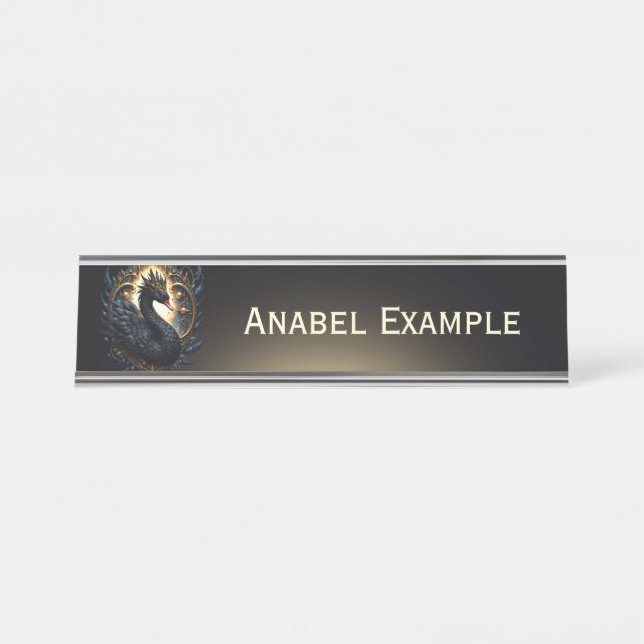 Obsidian Swan of Silent Grace – Dark Fantasy  Desk Name Plate (Front)