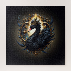 Obsidian Swan of Silent Grace – Dark Fantasy  Jigsaw Puzzle