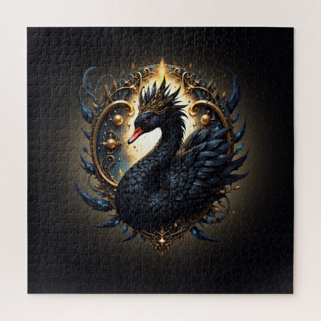 Obsidian Swan of Silent Grace – Dark Fantasy  Jigsaw Puzzle (Vertical)