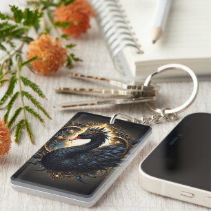 Obsidian Swan of Silent Grace – Dark Fantasy  Key Ring
