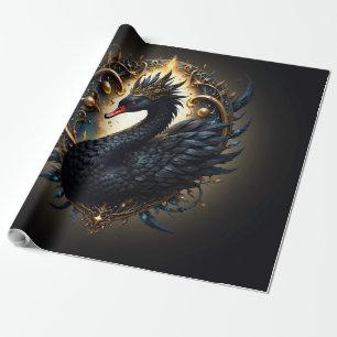 Obsidian Swan of Silent Grace – Dark Fantasy  Wrapping Paper