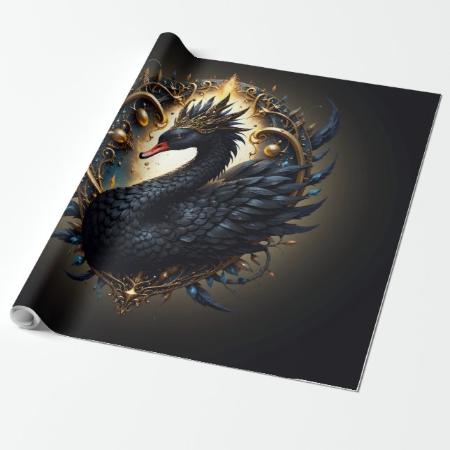 Obsidian Swan of Silent Grace – Dark Fantasy  Wrapping Paper (Unrolled)