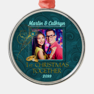 OBSOLETE Peacock 1st Christmas Together Photo Metal Tree Decoration