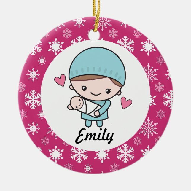 Obstetrician OB-GYN Nurse Midwife Ceramic Tree Decoration (Front)