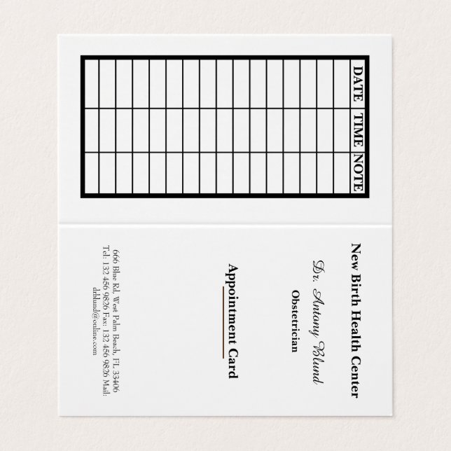 Obstetrician Prenatal Control Appointment Card (Outside Unfolded)