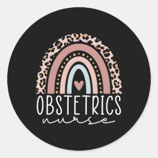 Obstetrics Nurse Leopard Rainbow Ob Nurse Graduati Classic Round Sticker