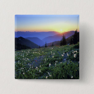 Obstruciton Point Sunset, Olympic NP, WA, USA 15 Cm Square Badge