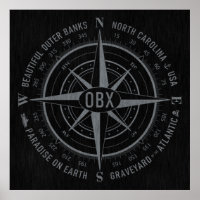OBX Compass Outer Banks Vintage Silver Black