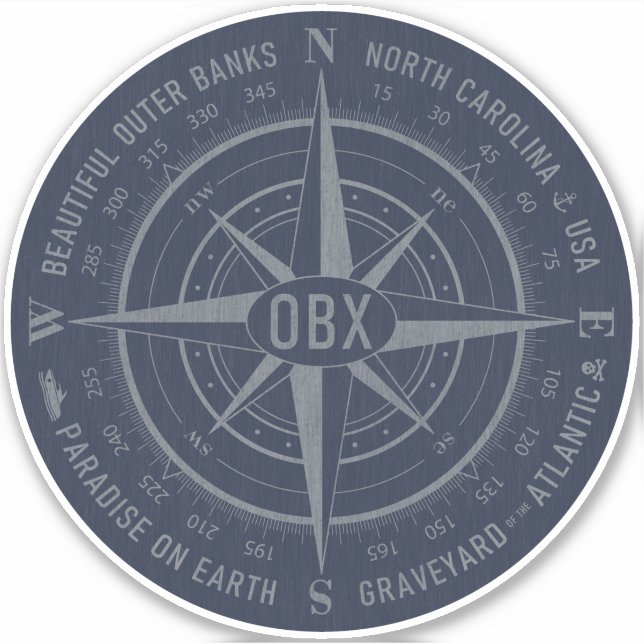 OBX Compass Outer Banks Vintage Silver Navy Blue (Front)